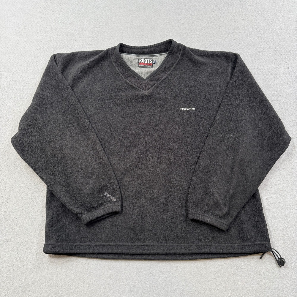 Roots Athletics Sweater Men's XL Black V-Neck Soft Fleece Lined Pullover Outdoor